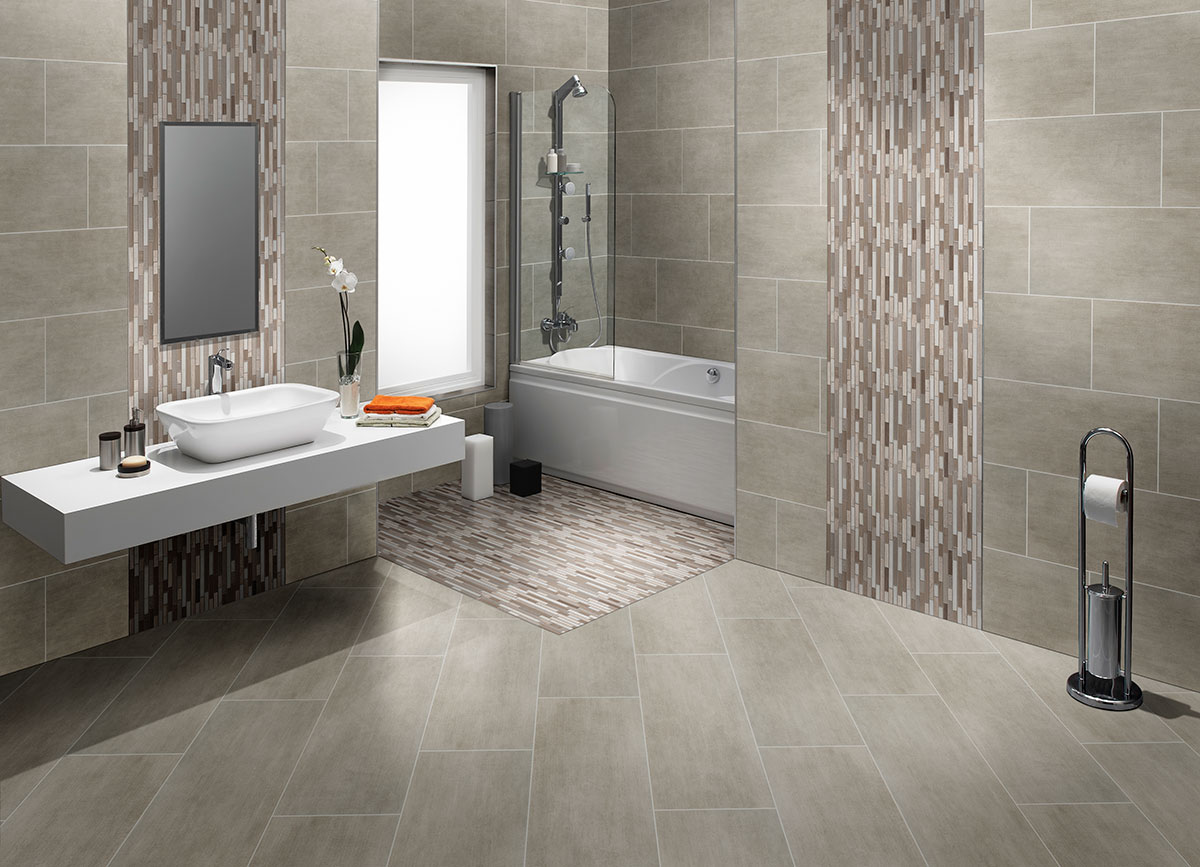 Gridscale Concrete Look Tile — installed in a bathroom (scene 0291)