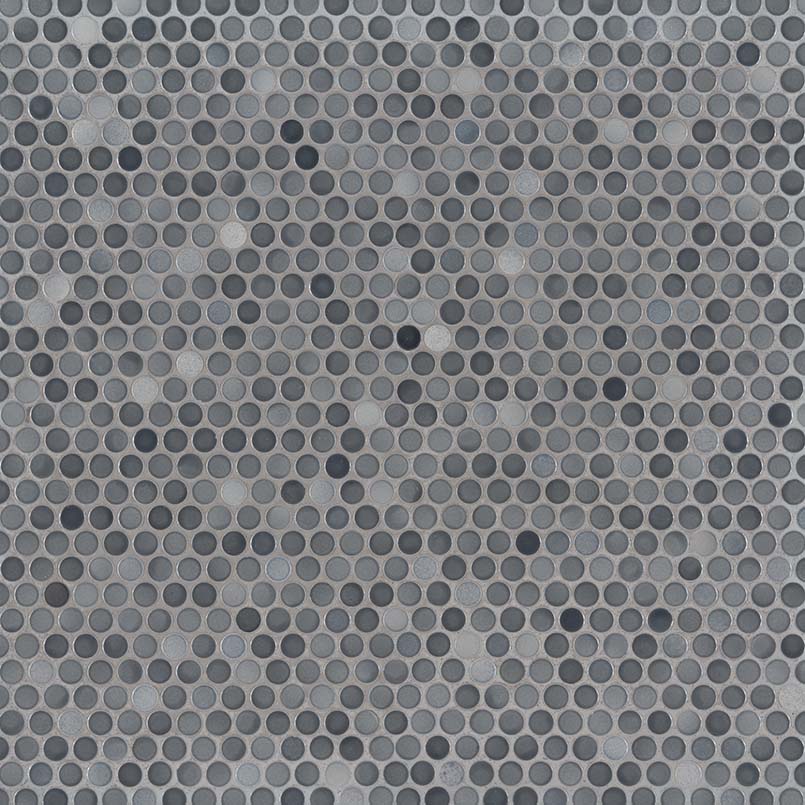 Penny Round Grigio Mix Mosaic Tile in a kitchen