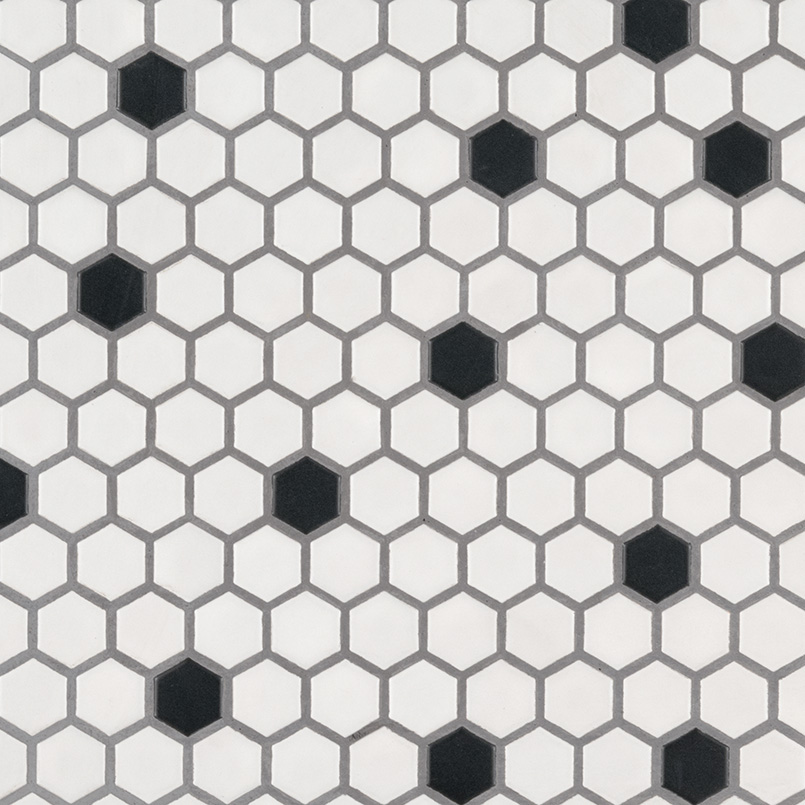 Black and White 1x1 Hexagon Matte swatch
