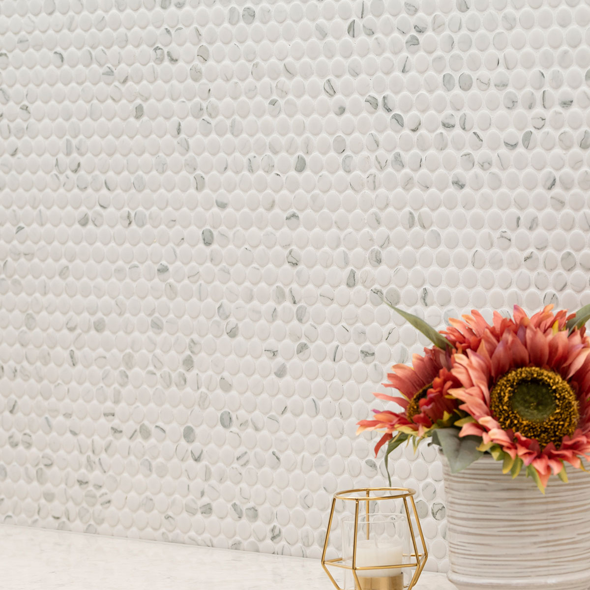 Carrara Matte Penny Round — installed (view 1)