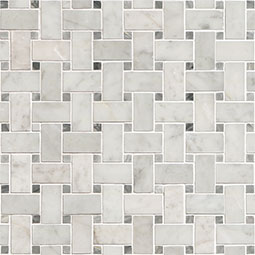 Carrara White 1x3 Herringbone Polished in a kitchen