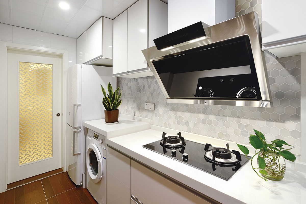 Greecian White 2"Hexagon Polished in a kitchen