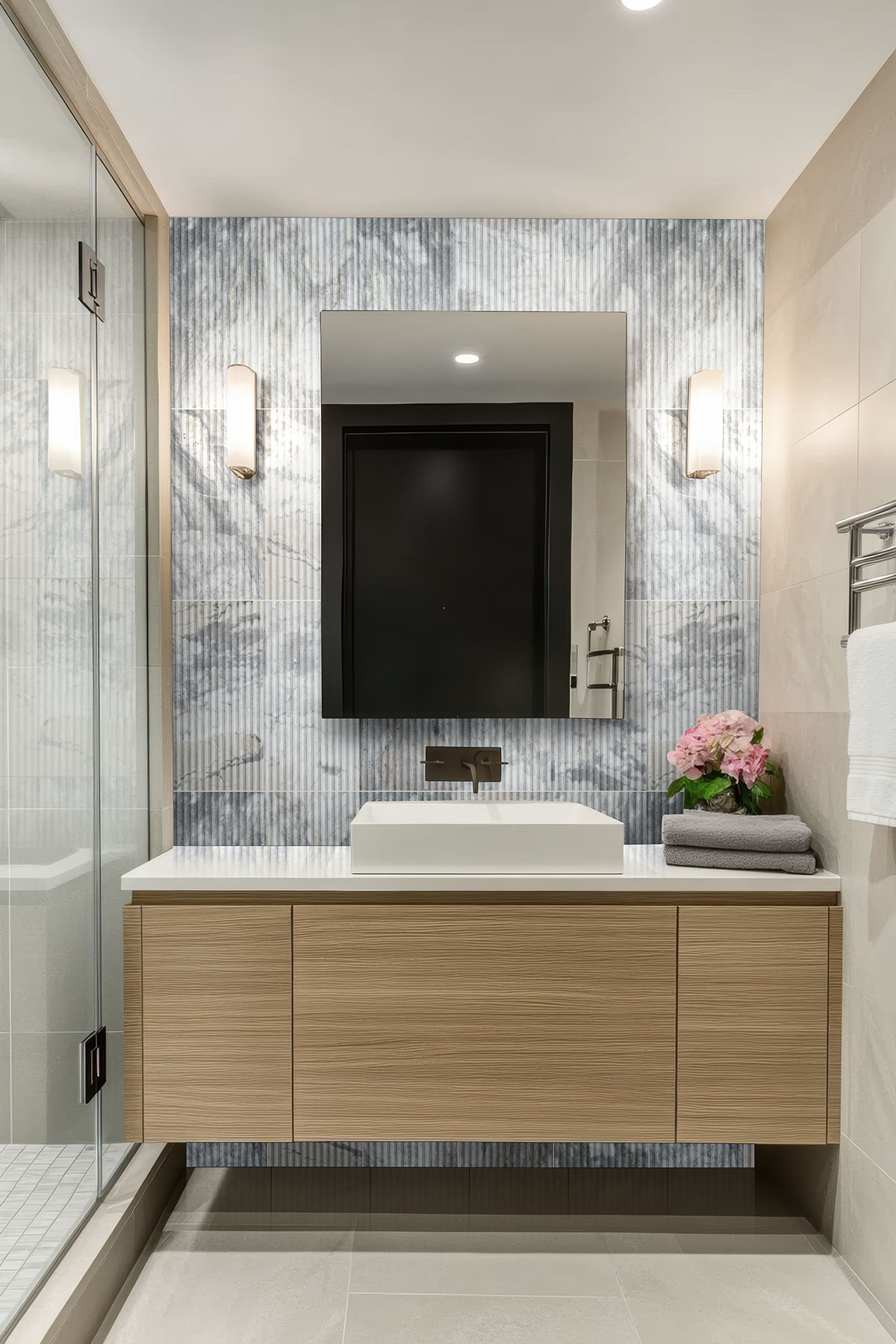 Capri Blue Milano Ribbo 12x24 Honed — installed in a bathroom (scene 0852)