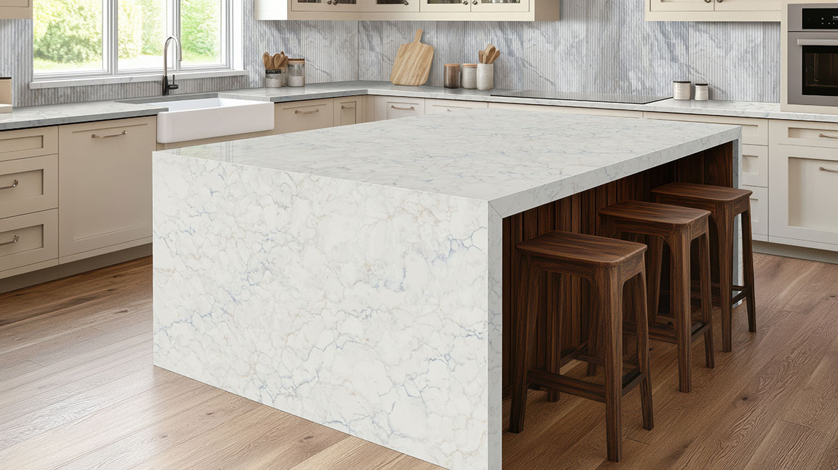 Capri Blue Milano Ribbo 12x24 Honed — installed in a kitchen (scene 1285)