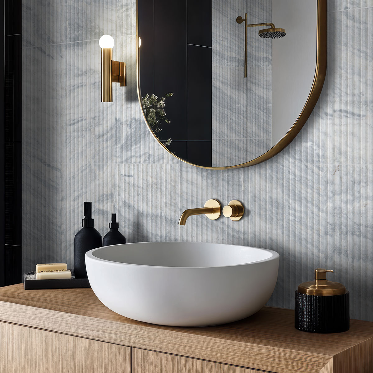 Capri Blue Valentino Fluto 12x24 Honed — installed in a bathroom (scene 0853)