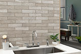 IVORY PORCELAIN TILE 2x10 in a kitchen