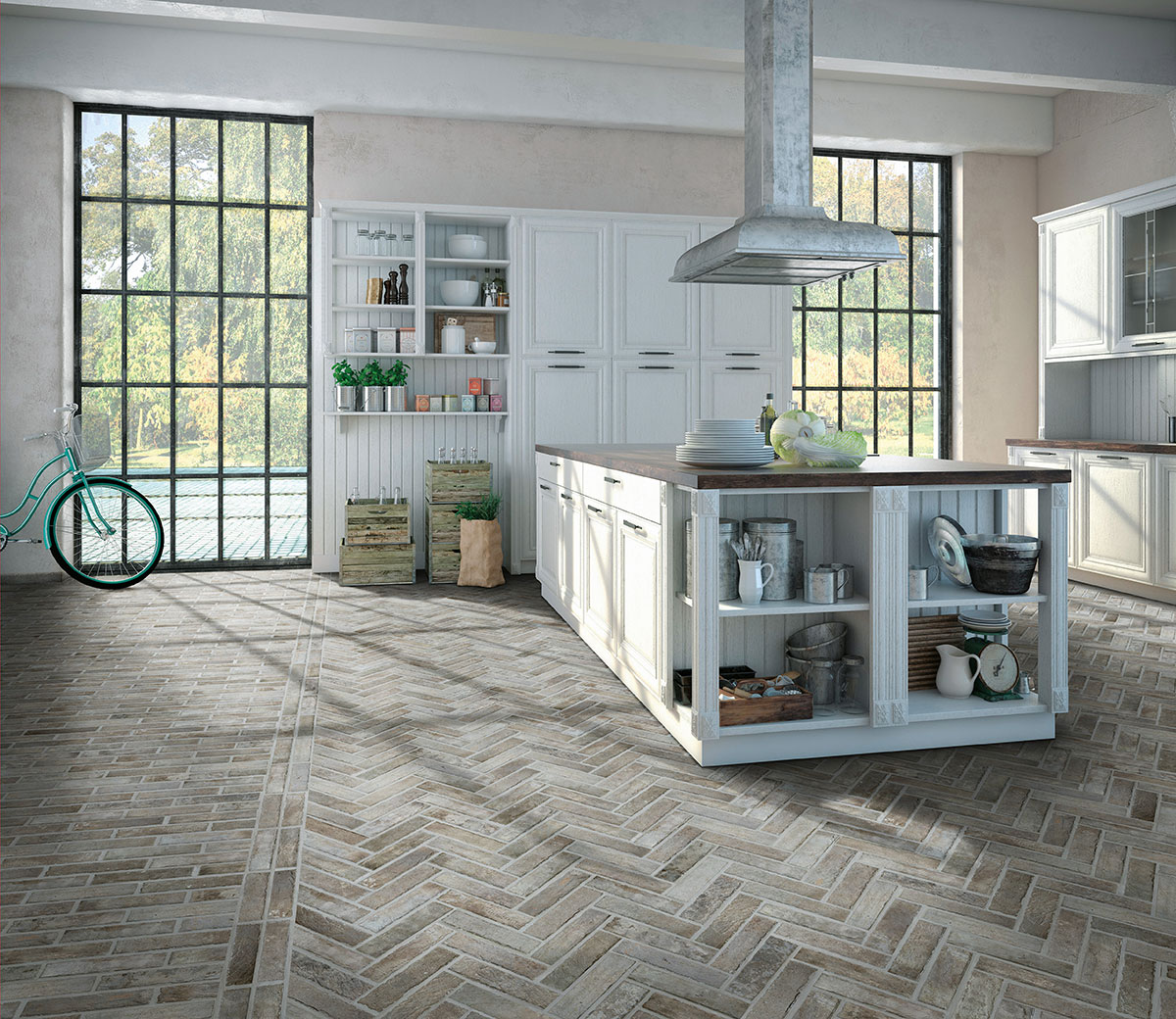 Brickstone Taupe 2x10 in a kitchen