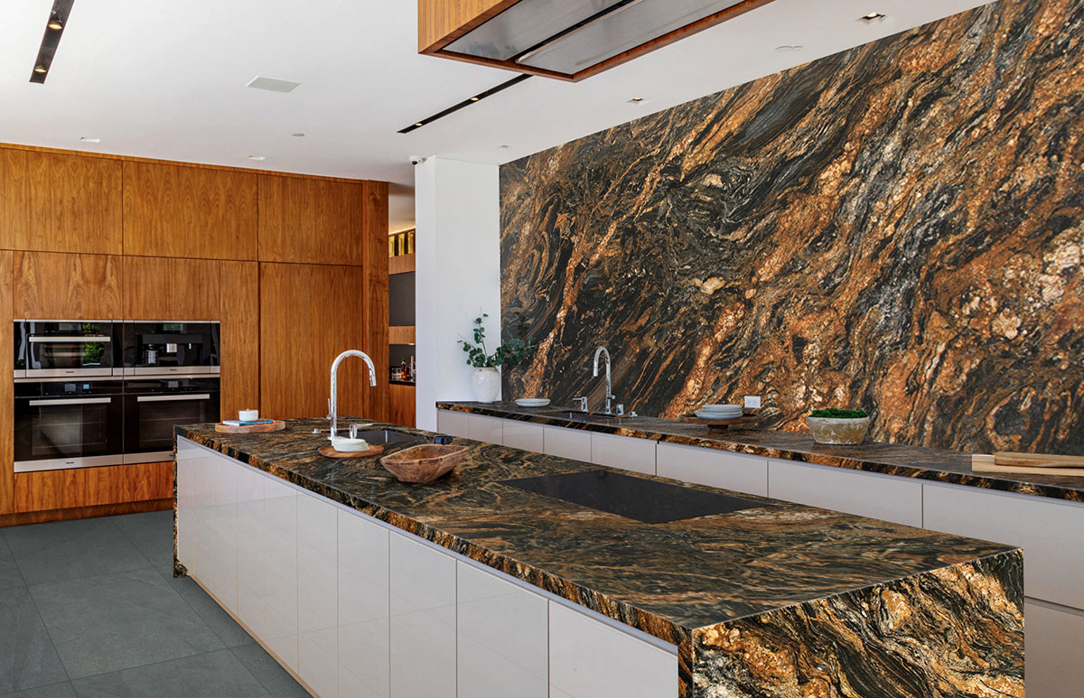 Midnight Montage countertop in a backsplash