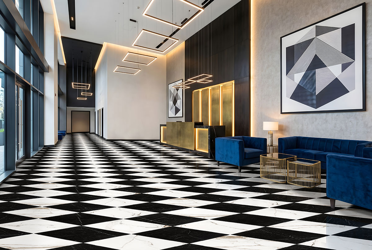 Marquina Noir — installed in a commercial space (scene 0361)