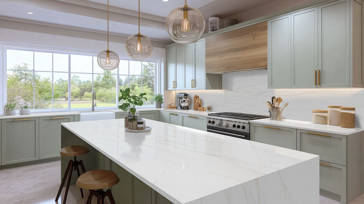 Calacatta Corrinna — installed in a kitchen (scene 1427)