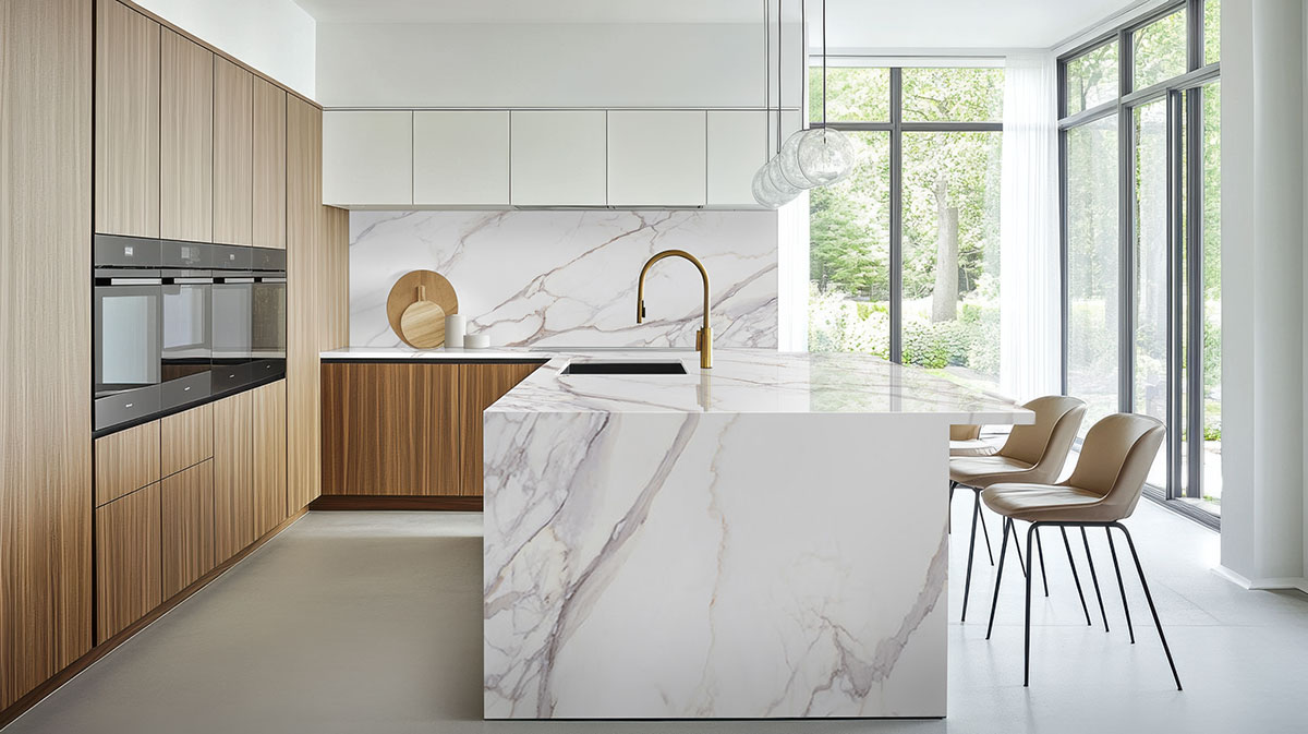Calacatta Fiorella — installed in a kitchen (scene 1431)