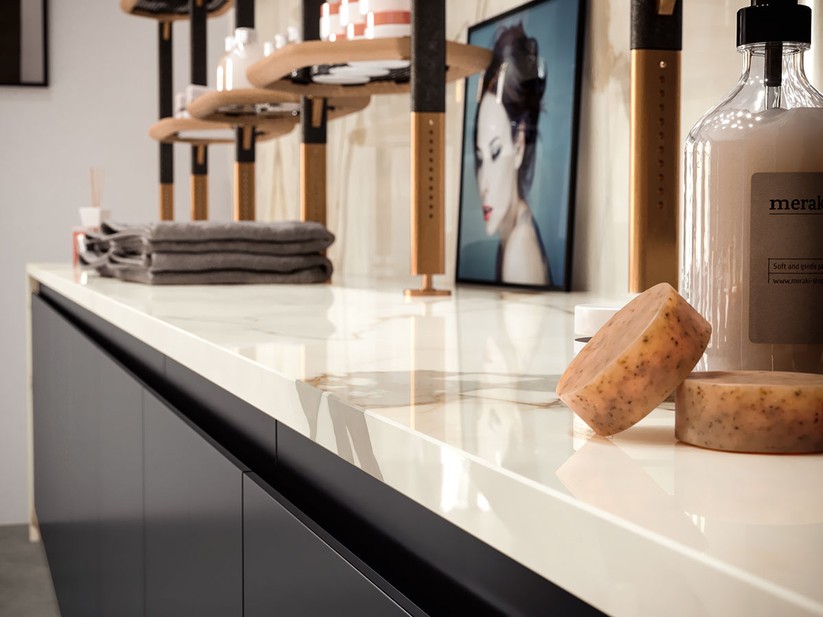 Calacatta Marbella Polished — close-up in a kitchen (scene 0156)