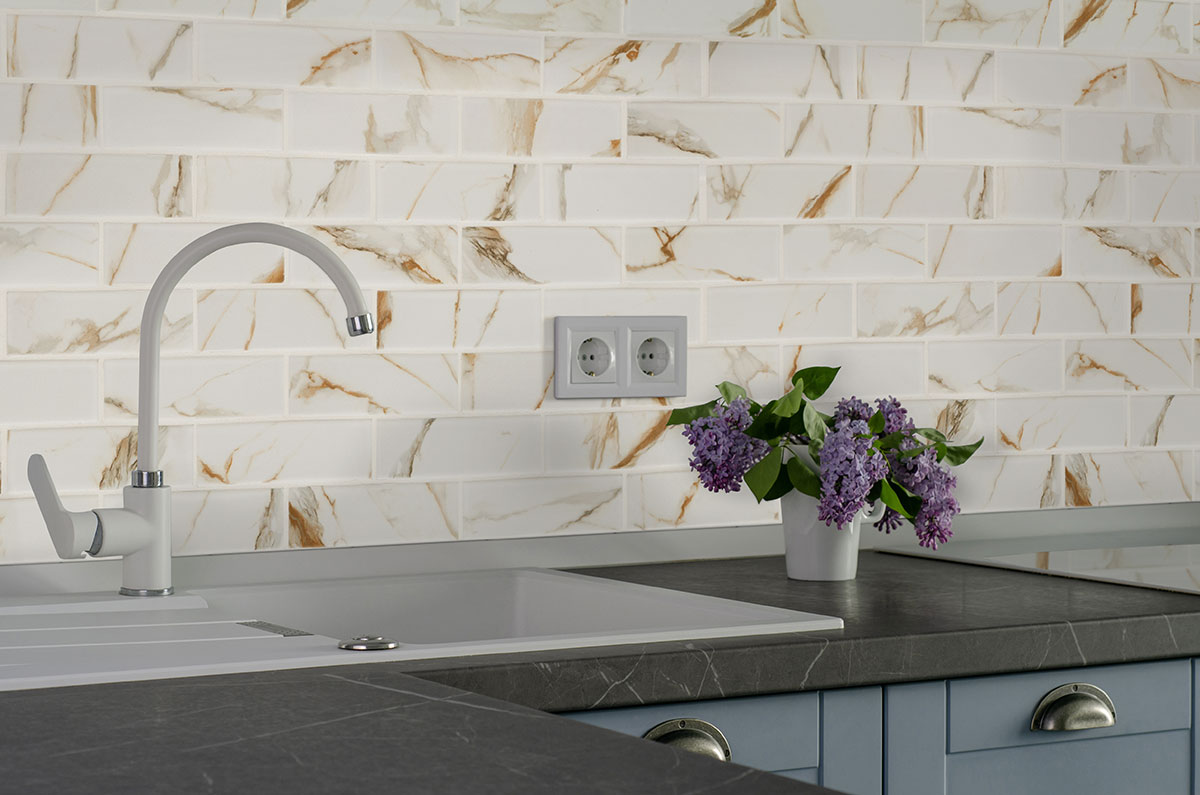 Calacatta Gold Matte Subway Tile 2x6 — installed (view 2)