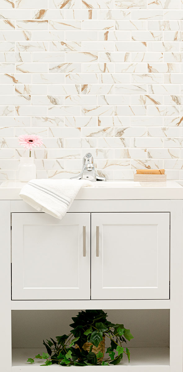 Calacatta Gold Matte Subway Tile 2x6 — installed (view 3)