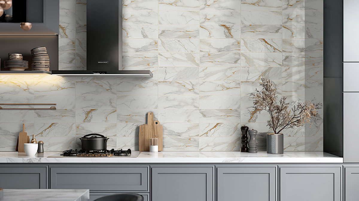 Calacatta Gold Matte Subway Tile 4x12 — installed in a kitchen (scene 1113)