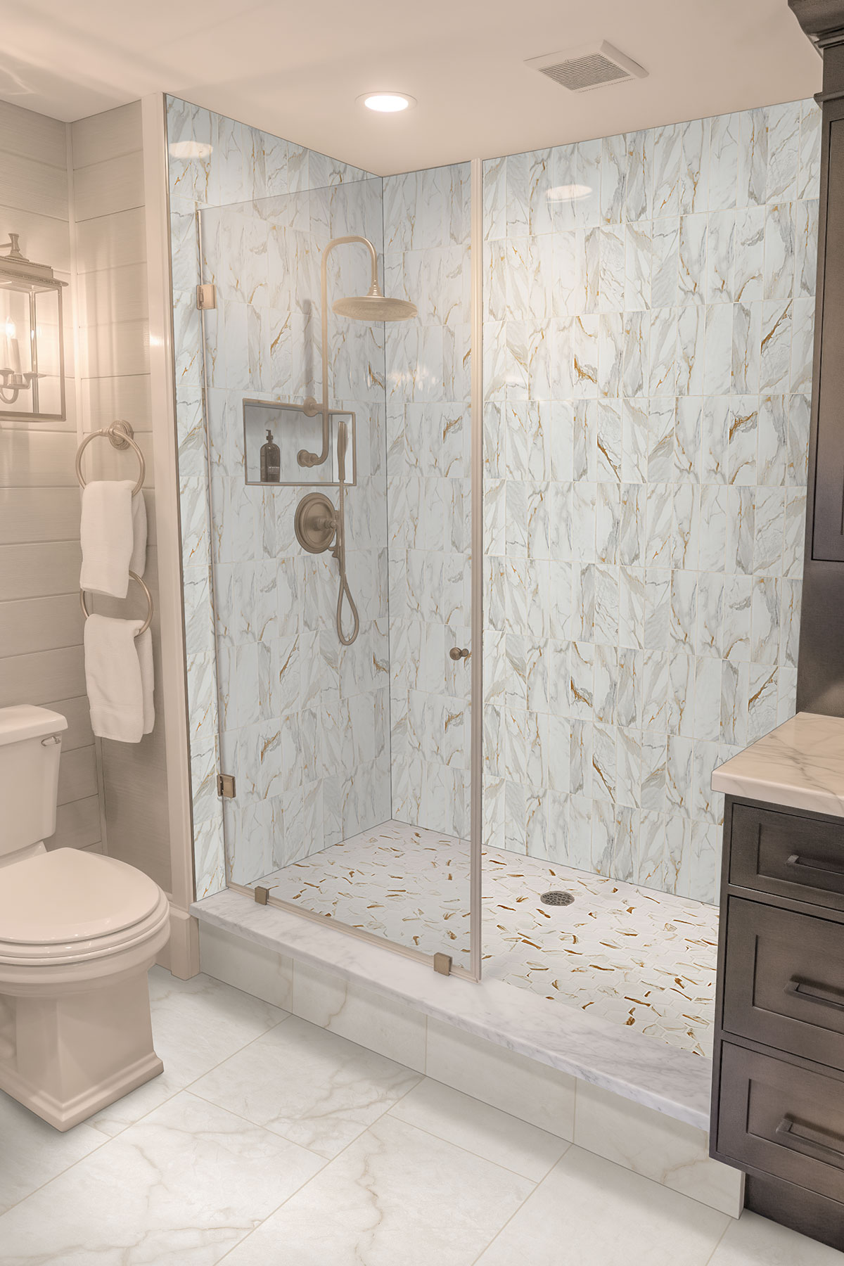 Calacatta Gold Matte Subway Tile 4x12 — installed in a bathroom (scene 0745)