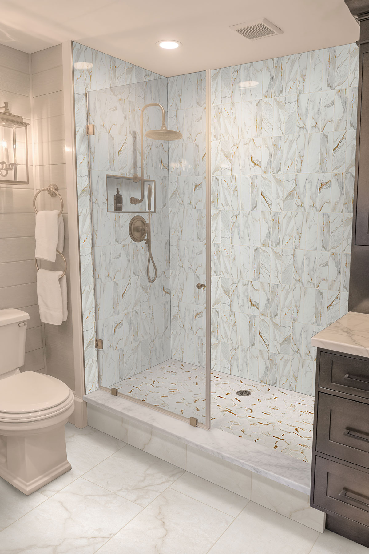 Calacatta Gold Matte Subway Tile 4x12 — installed in a bathroom (scene 0745)
