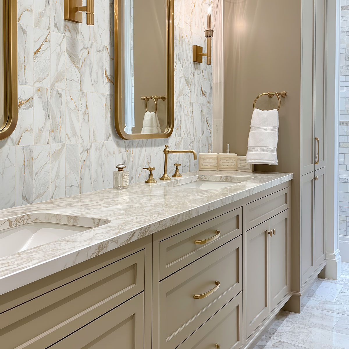 Calacatta Gold Matte Subway Tile 4x12 — installed in a bathroom (scene 0746)