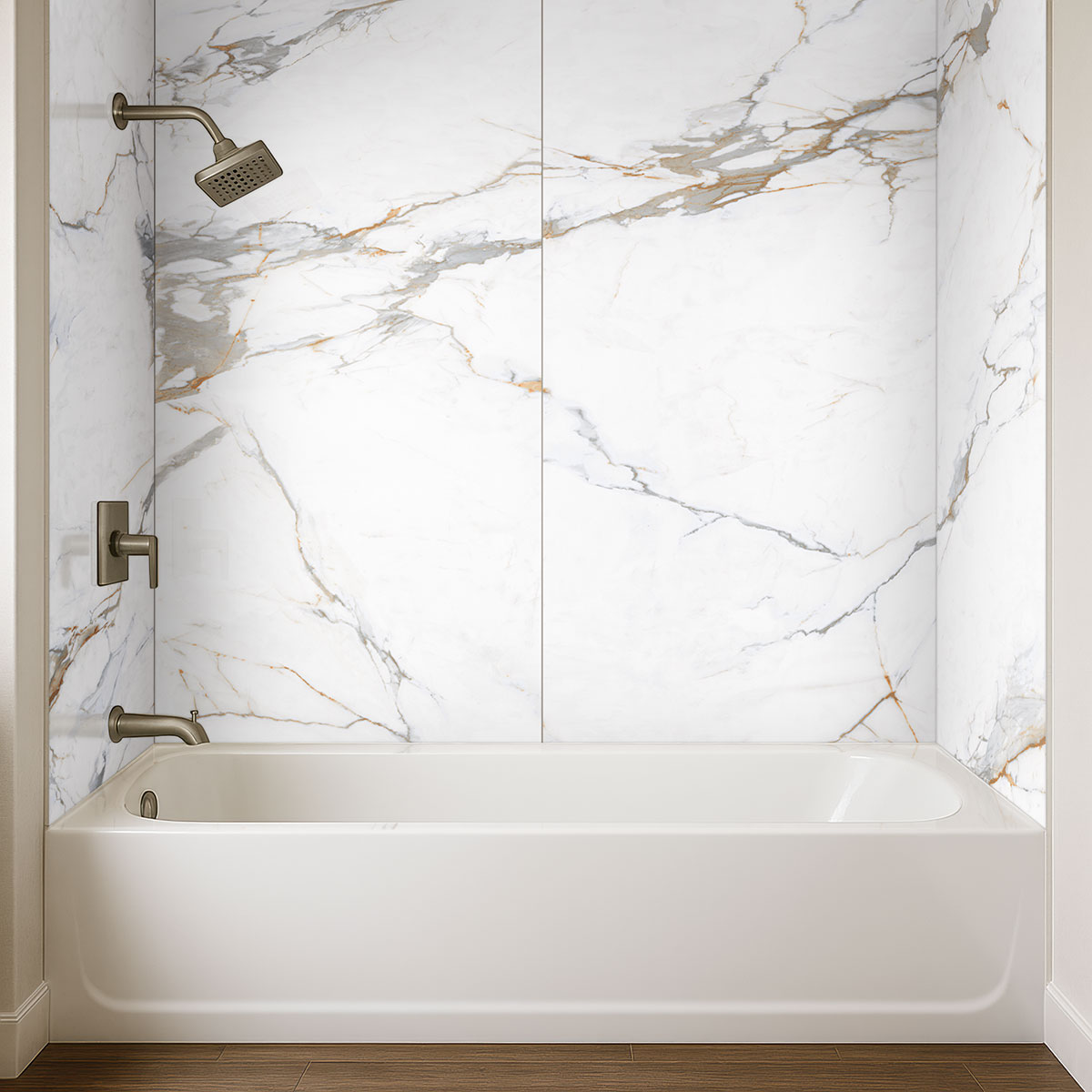 Azure Regal Calacatta — installed in a bathroom (scene 1132)