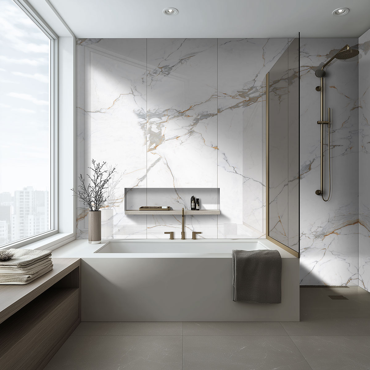 Azure Regal Calacatta — installed in a bathroom (scene 1135)