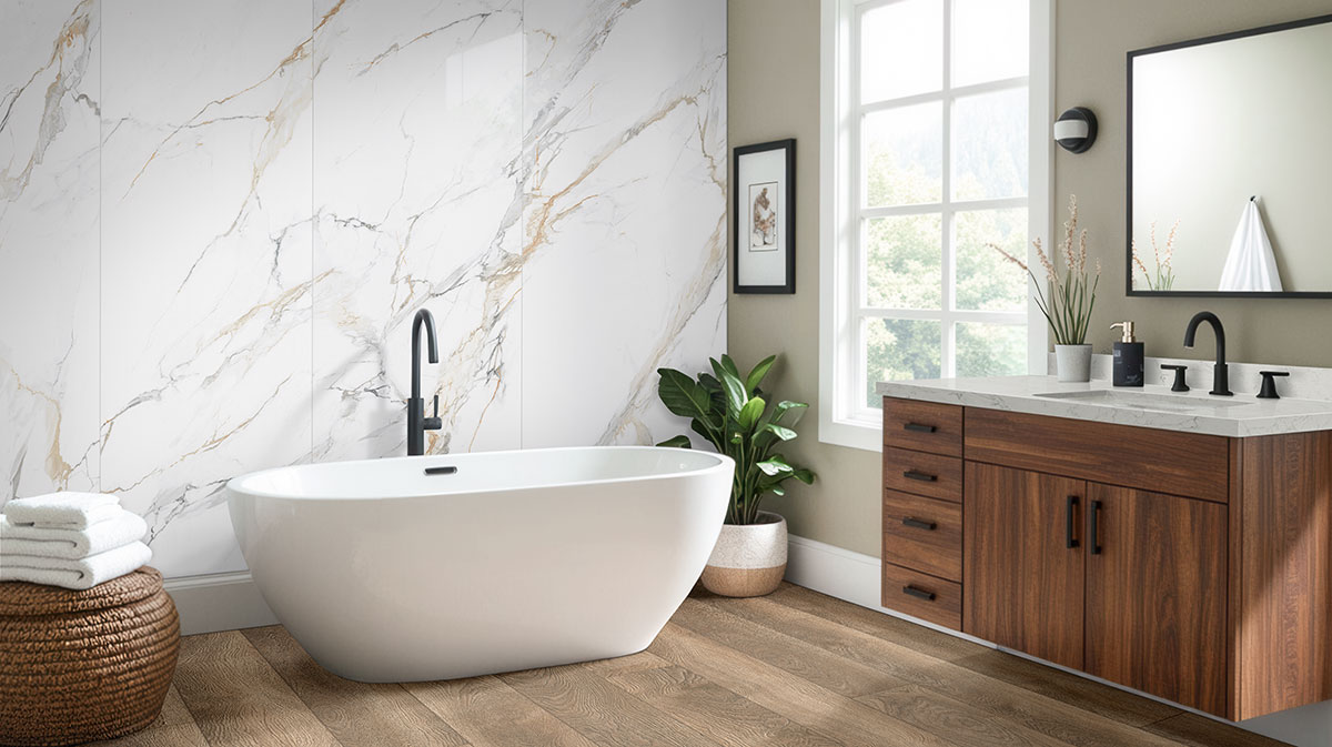 Calacatta Golden Mist — installed in a bathroom (scene 1148)