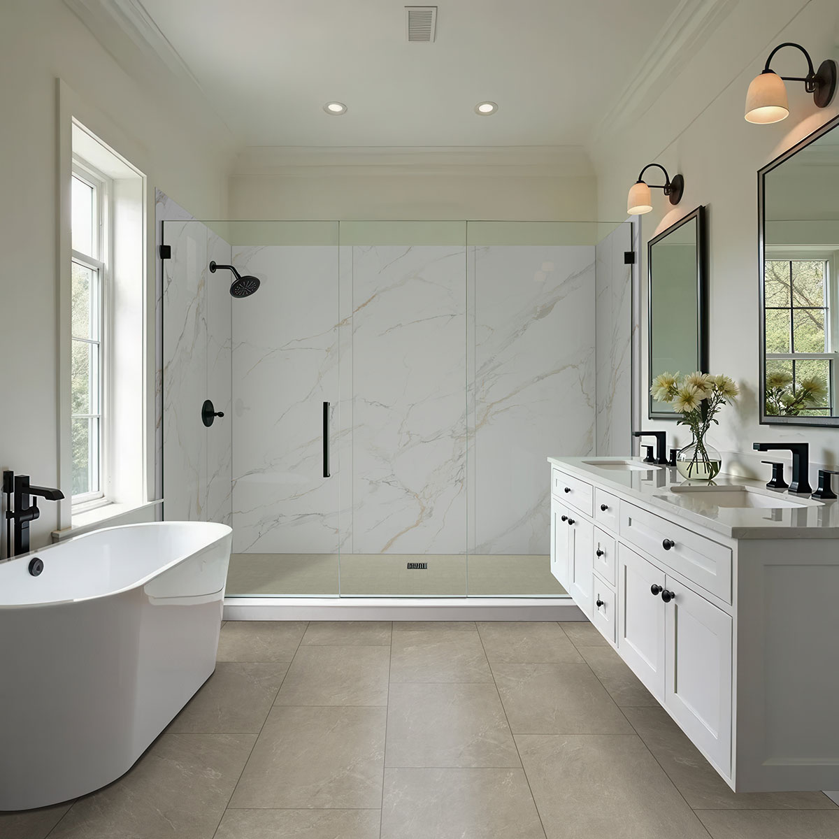 Calacatta Golden Mist — installed in a bathroom (scene 1142)