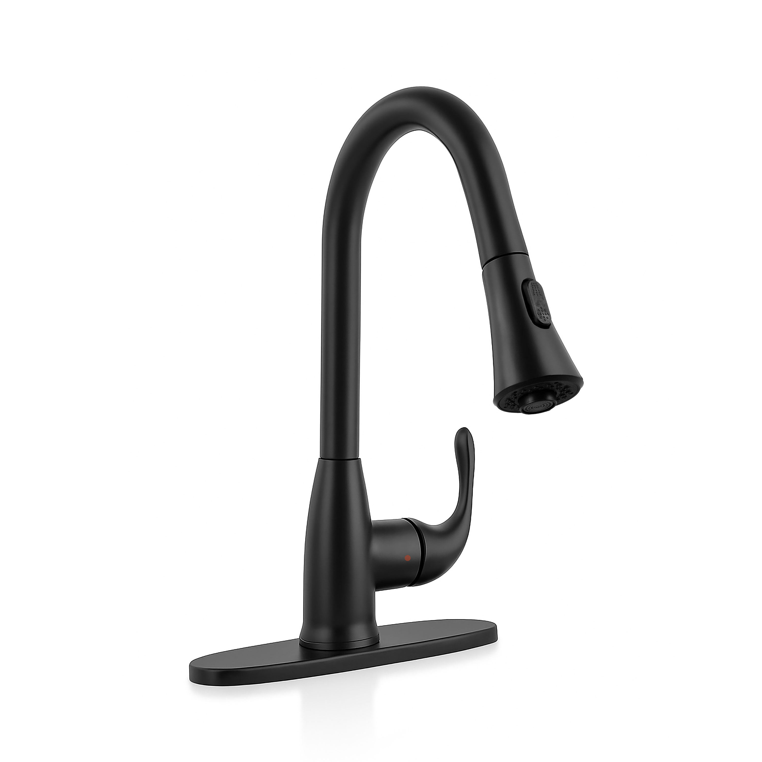 1-Handle Pull-Down Sprayer Kitchen Faucet with Deckplate - 803 Matte Black slab, full view