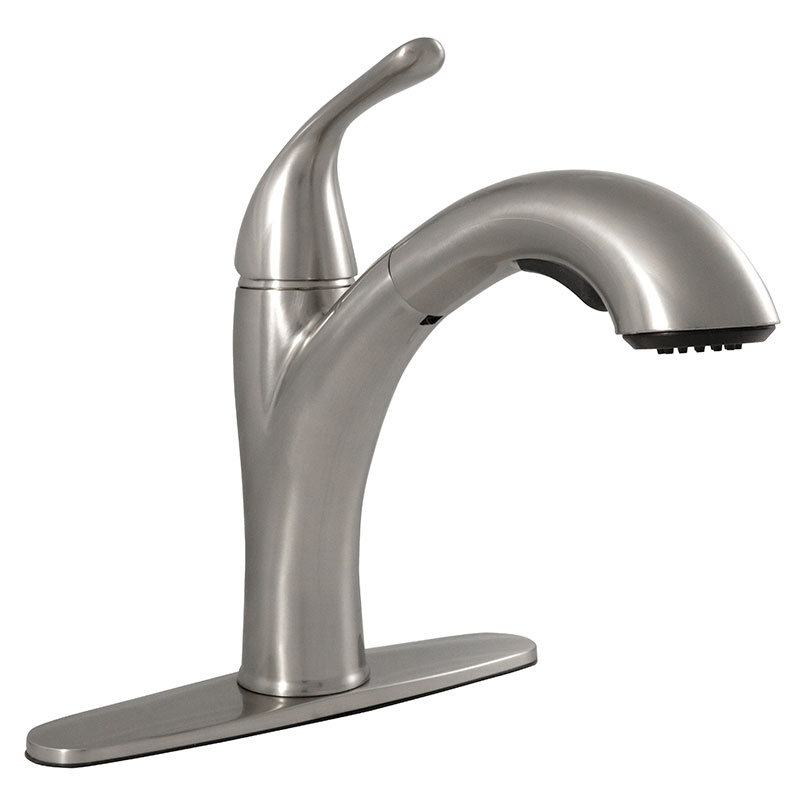 1-Handle Pull-Out Sprayer Kitchen Faucet - 804 Brushed Nickel slab, full view
