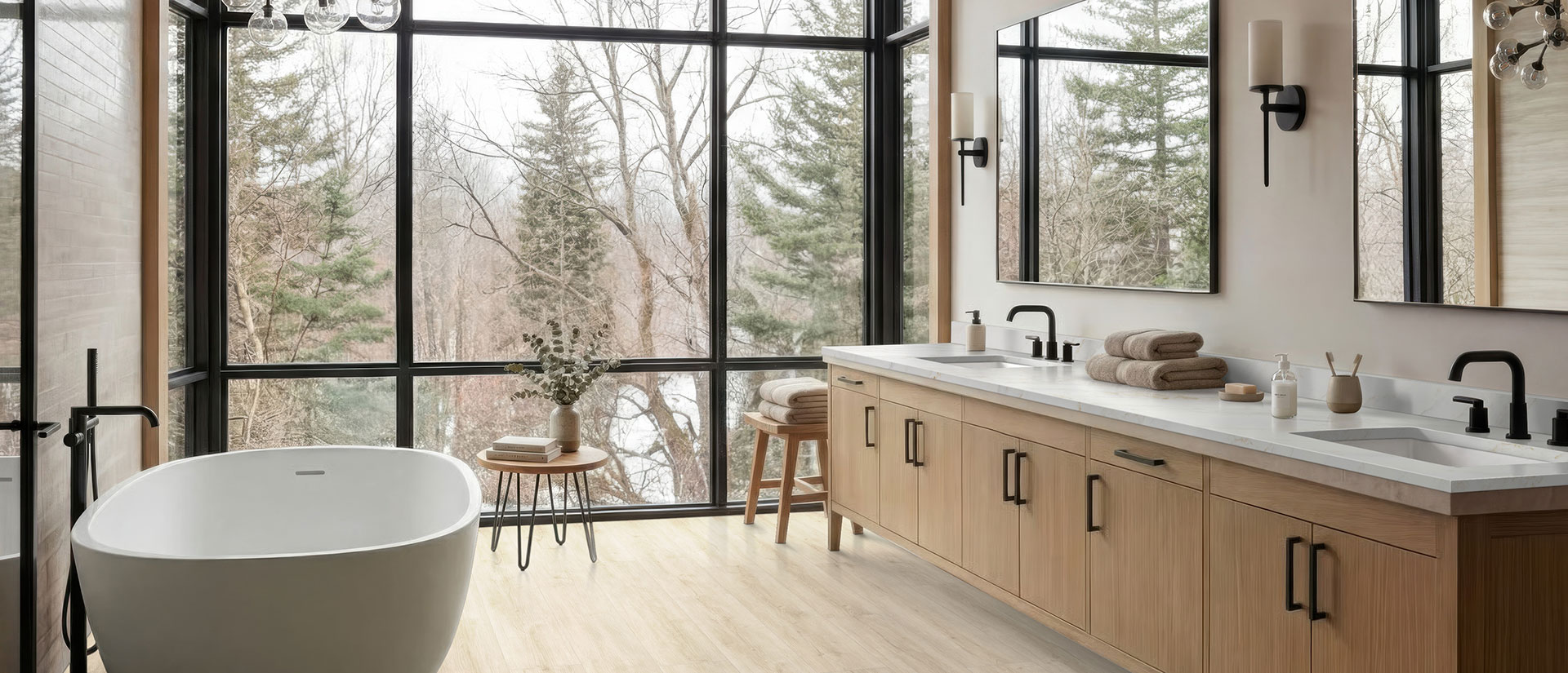 Calacatta Premata Quartz countertop in a bathroom — view 3