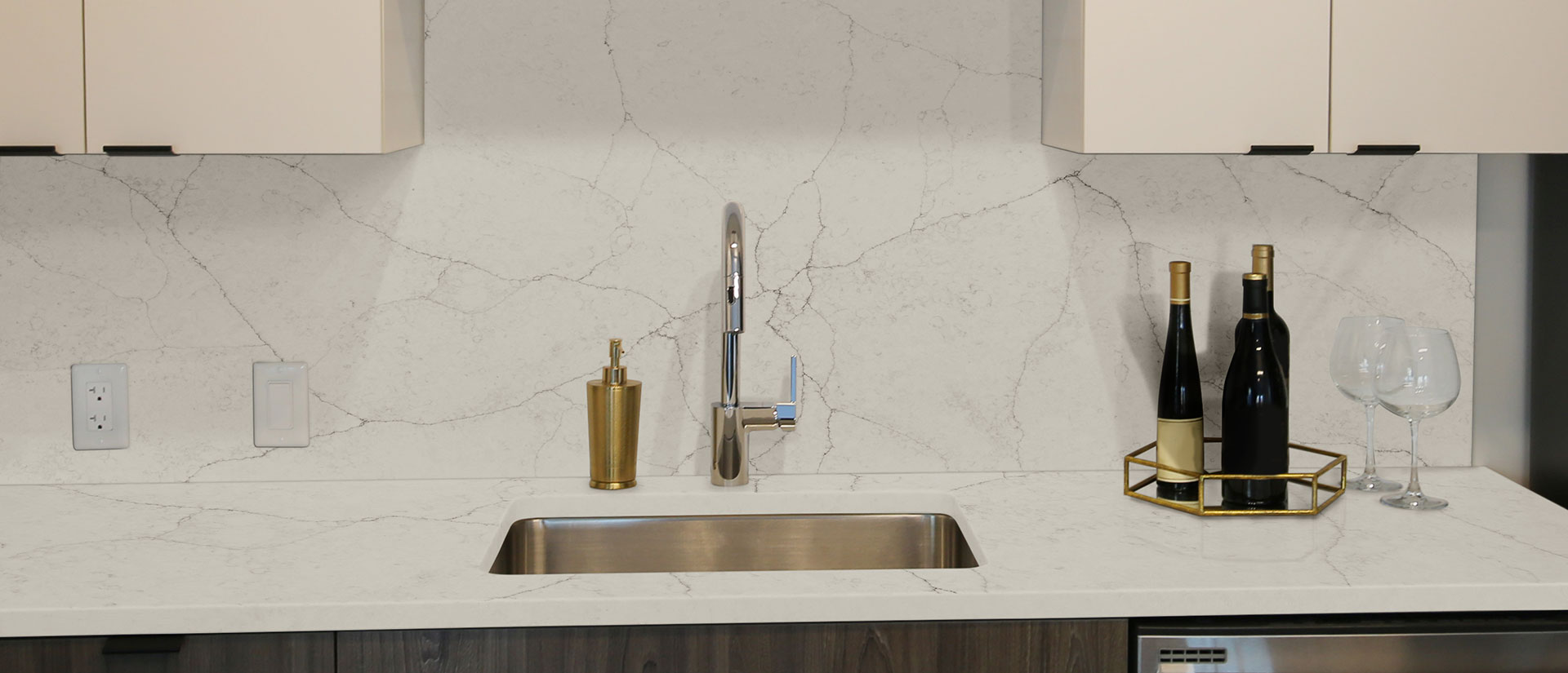 Calacatta Valentin Quartz countertop installed — view 2